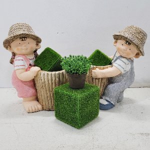 정원 소품 대나무 바구니 아이 커플 2개 세트 마블 인형