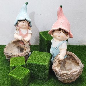 정원 소품 꽃갈모자 바구니 아이 커플 2개 세트 마블 인형