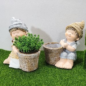 정원 소품 항아리 아이 커플 2개 세트 마블 인형